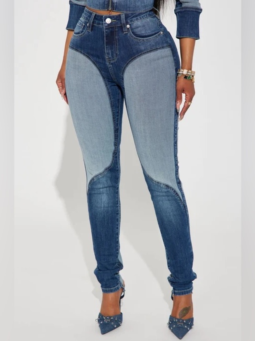 Fashion Nova Blue High Rise Jeans with Two-Tone Design